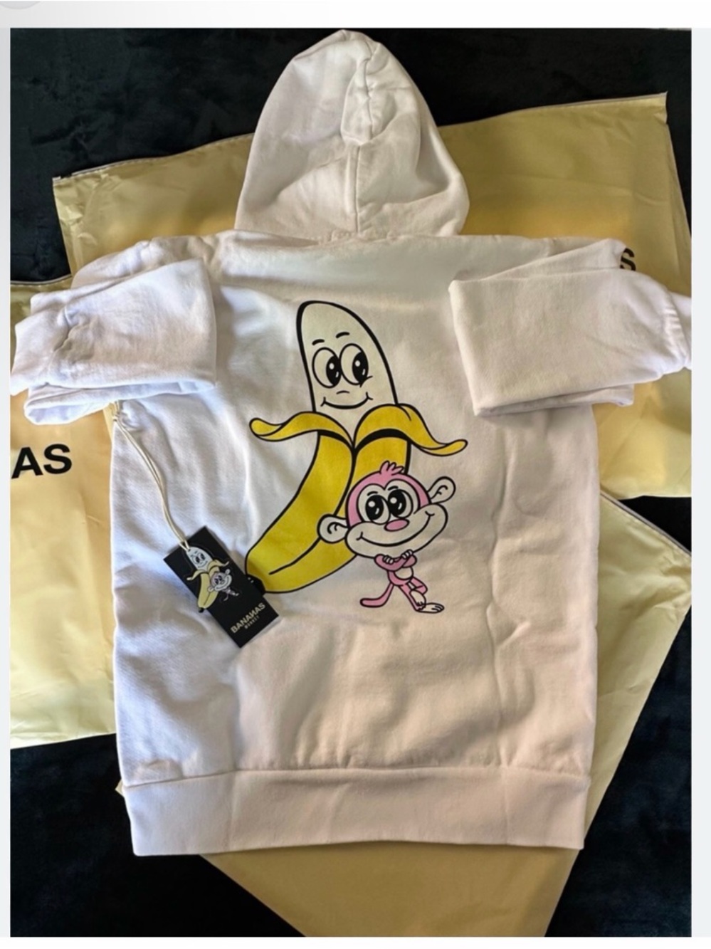 Bananas Monkey White Hoodie Logo Pullover StreetwearGraphic- L - Picture 2 of 3
